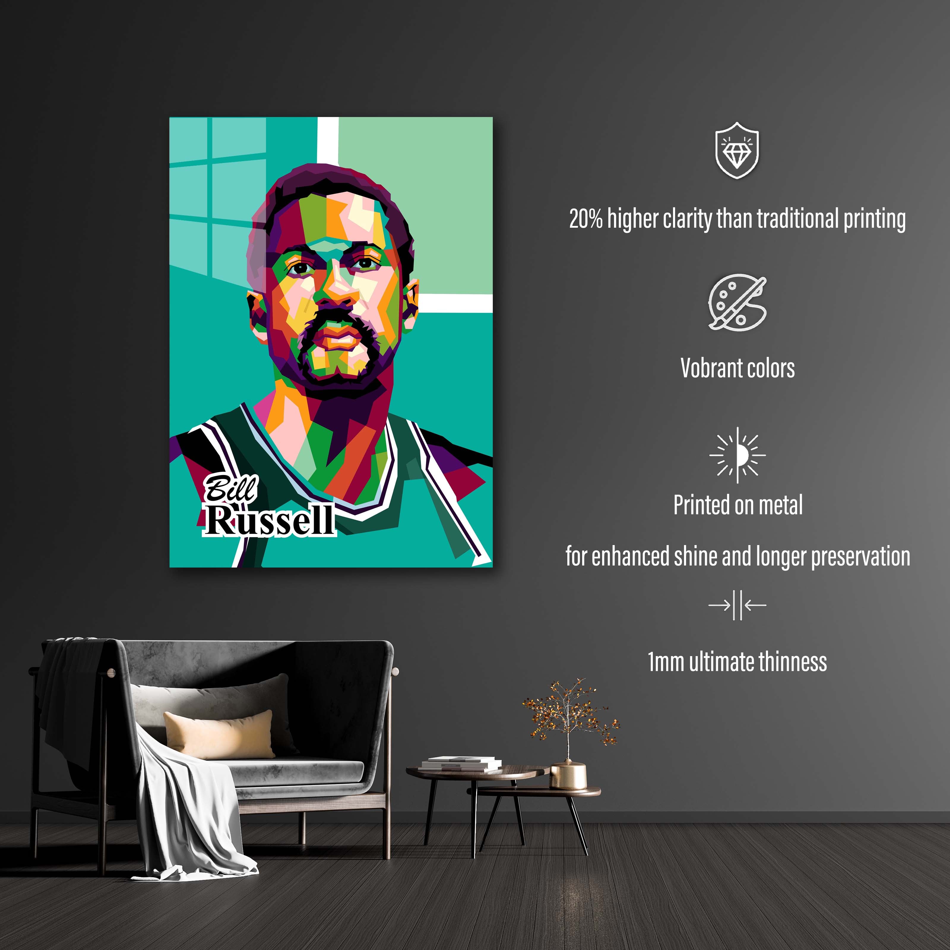 Basketball players Bill Russell in best wpap pop art