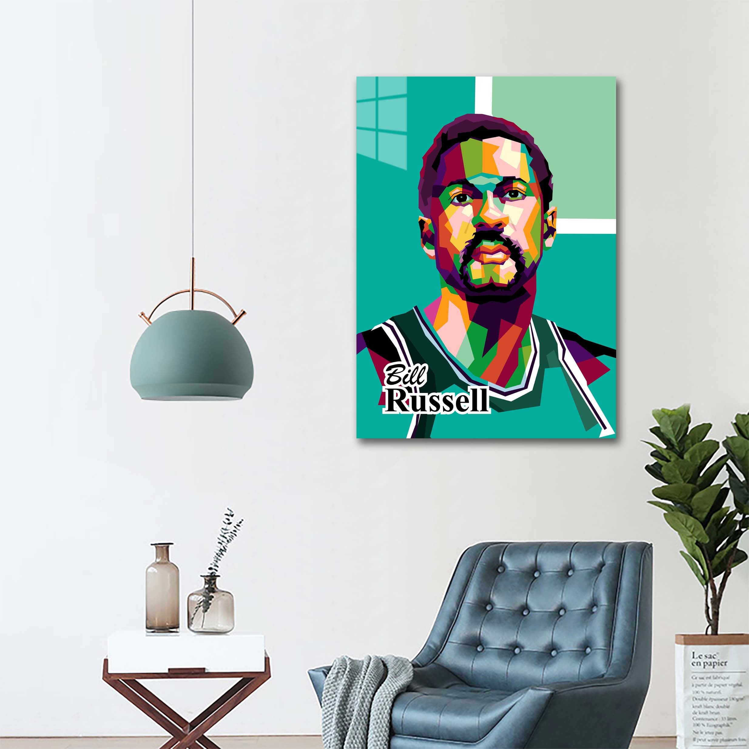 Basketball players Bill Russell in best wpap pop art