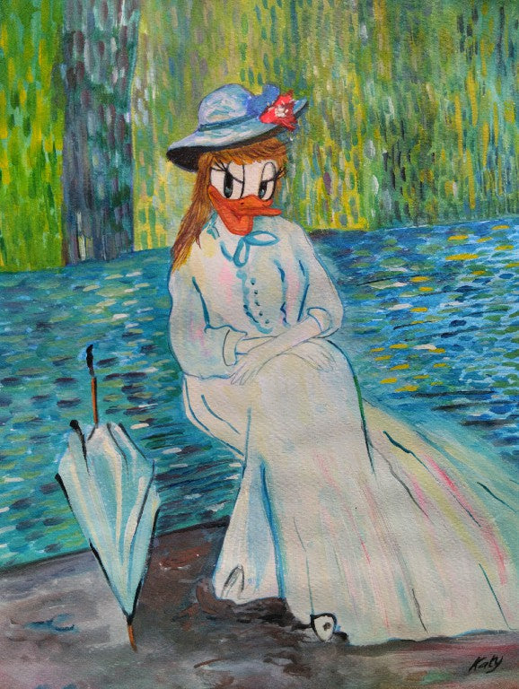 Daisy Duck on a bench inspired by Monet (Woman Seated on a Bench)- ARTWORK BY katysart.artis