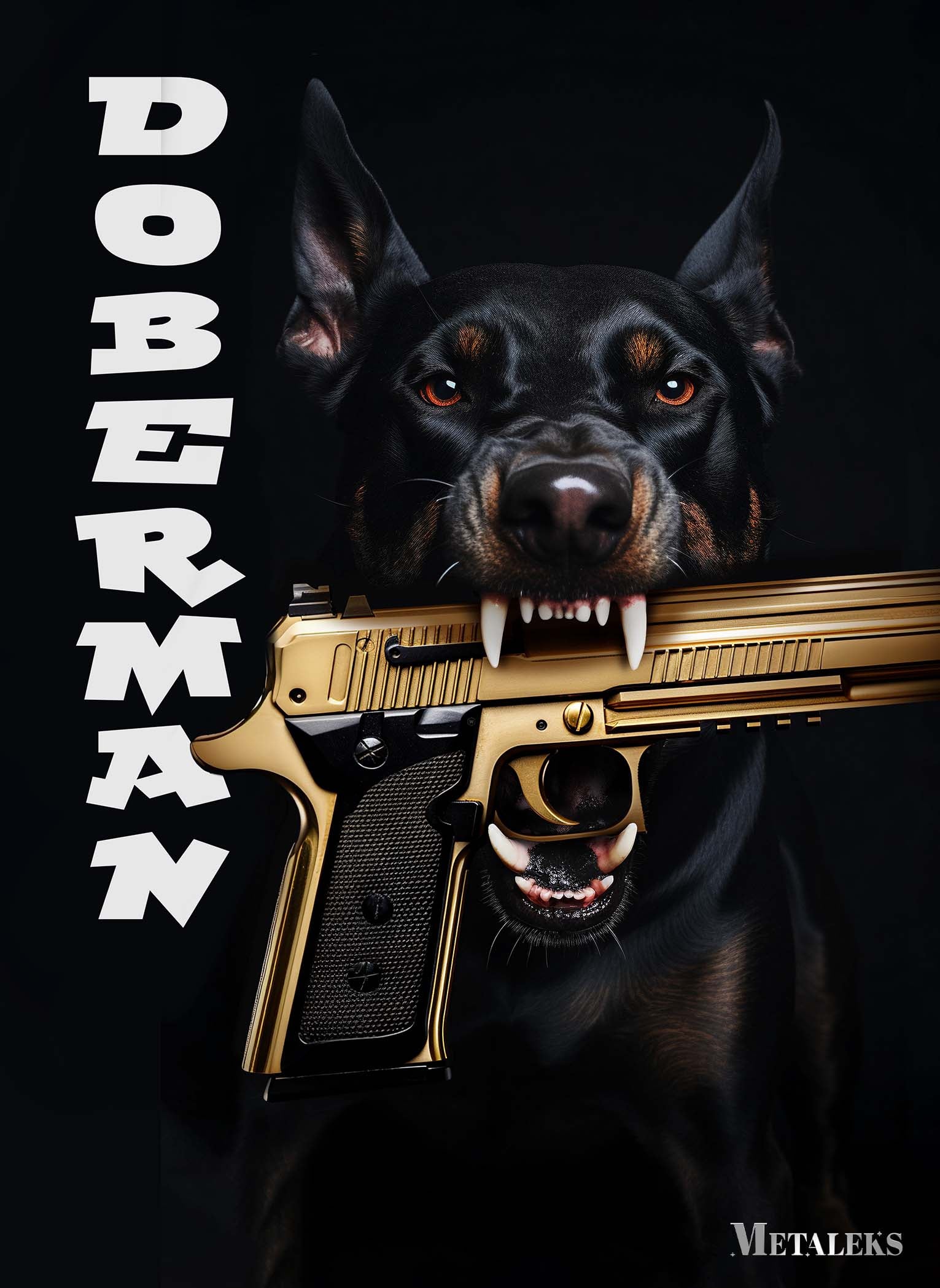 Dog with gold gun