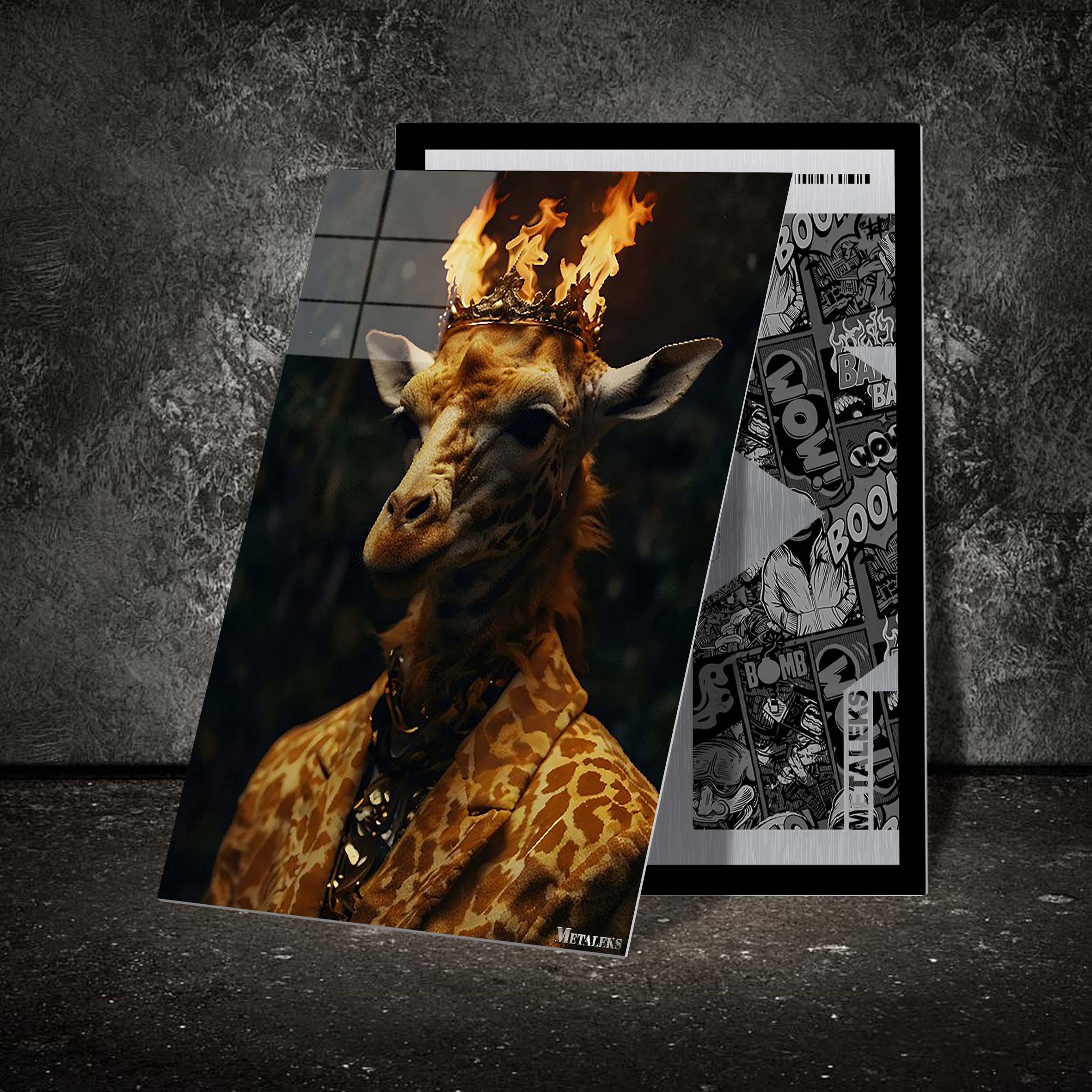 Giraffe King with crown on fire