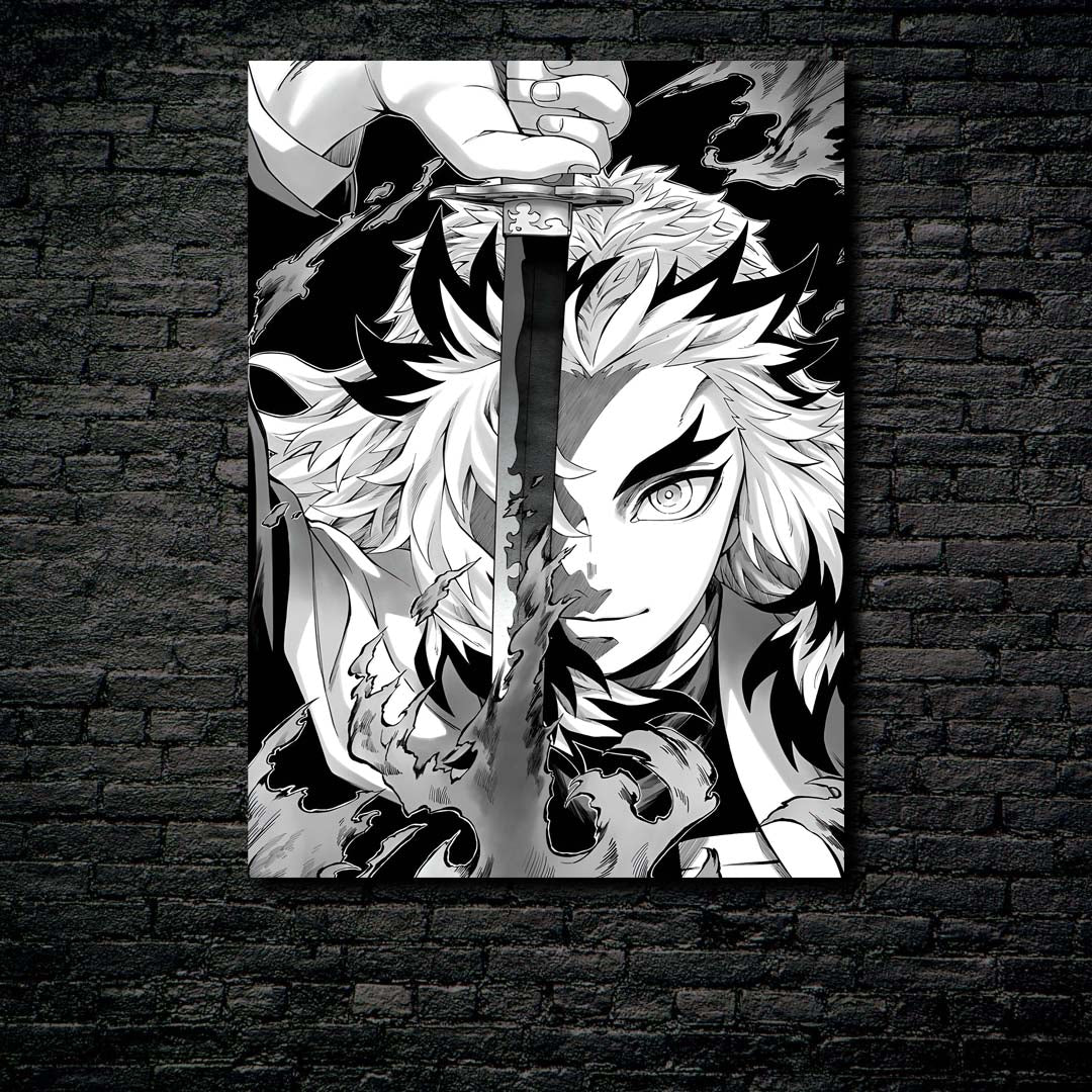 Kyojuro Rengoku black and white